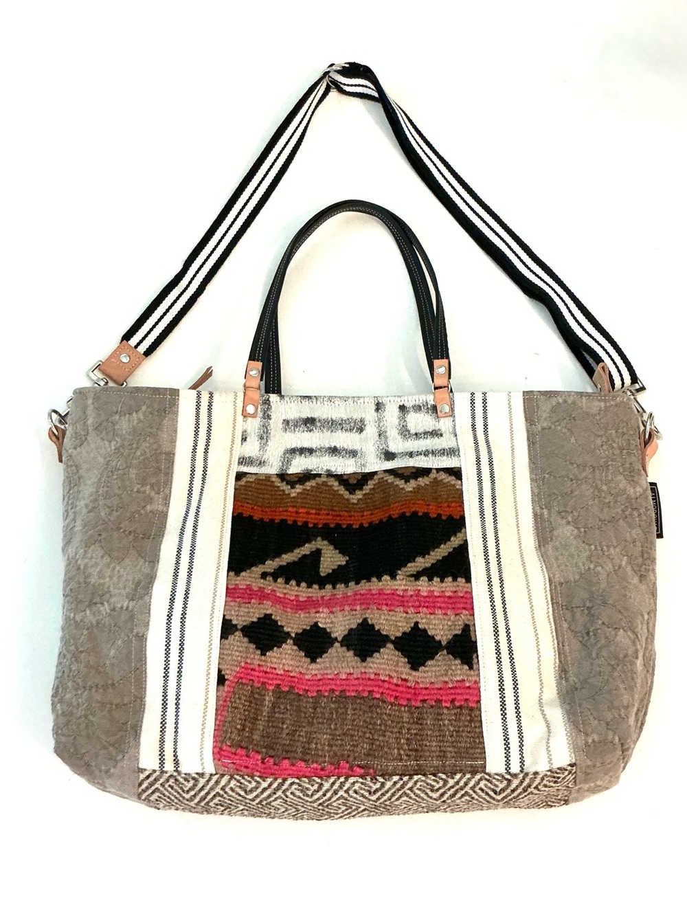 JALMODOVAR Unique BOHO Chic Style Crossbody Bag Handmade with Burlap and Textile